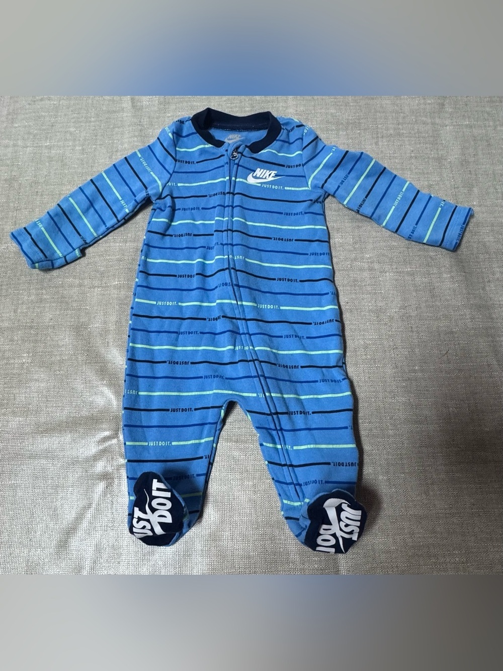 Nike Blue Striped Infant Footed One-Piece Size 3 months baby boy